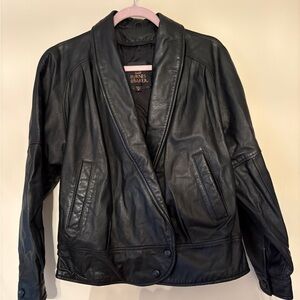 Byrnes & Baker Cropped Black Leather Motorcycle Jacket